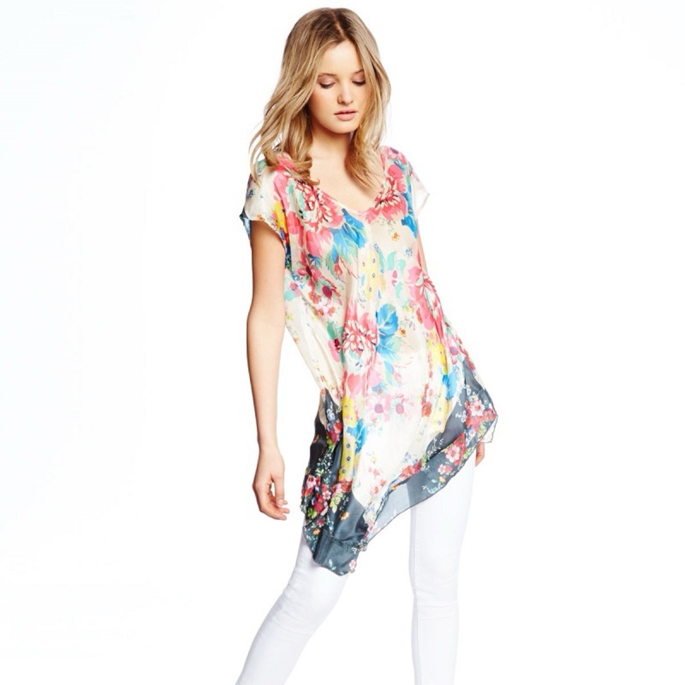 Johnny Was Tropical Flower Short-Sleeve Tunic XL